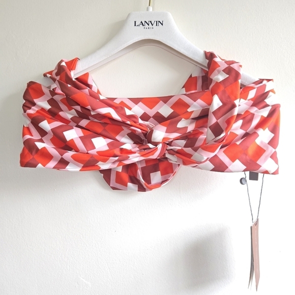 New Silvia Tcherassi Gavi Off-The-Shoulder Twist Geometric Rouge Bikini Top NWT - Picture 11 of 15